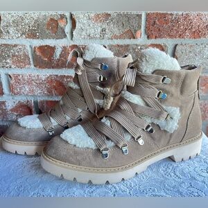 Dolce Vita Tan Pace Faux Shearling-trim Suede Ankle Boots size 10